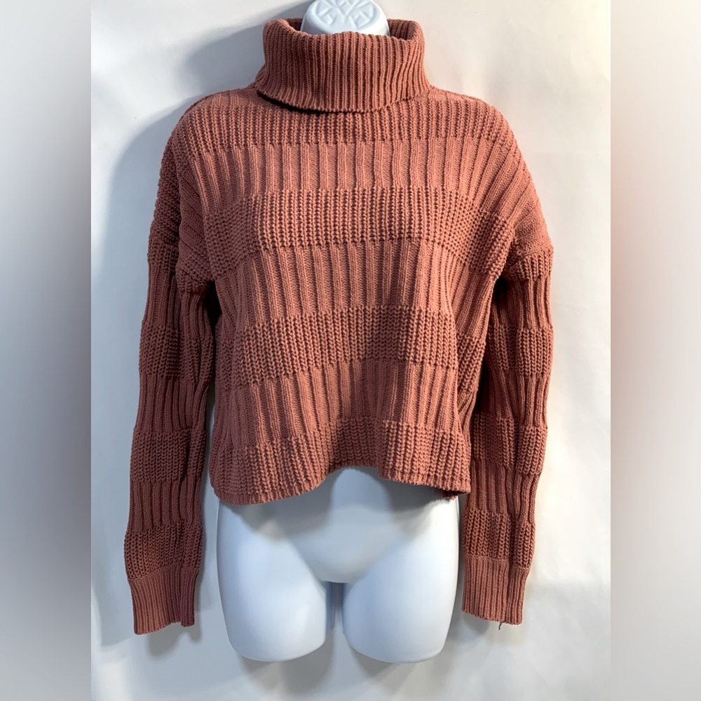 Poof Apparel Women’s Pink Strawberry Turtleneck Sweater